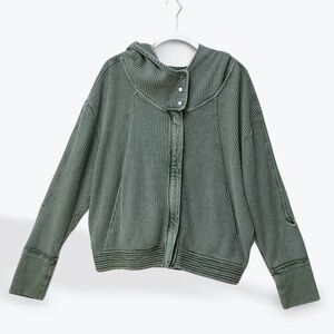 Dear John Womens XL Sage Green Waffle Knit Full Zip High Neck Hoodie